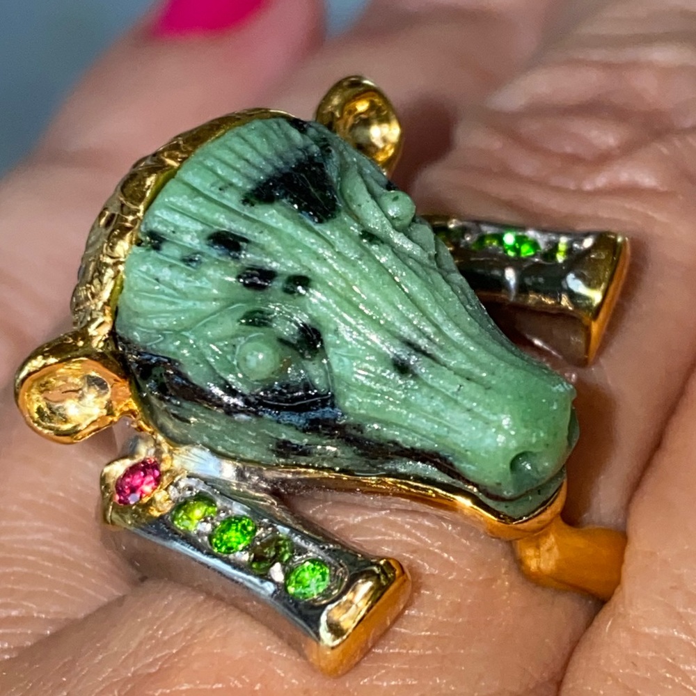 Unique Genuine Ruby Zoisite Ring With Gemstones - image 3